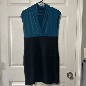 Green and black dress.